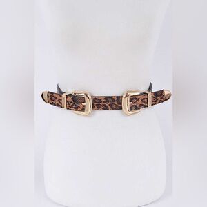Leopard Print w/ Gold Double Buckles Western Statement Belt